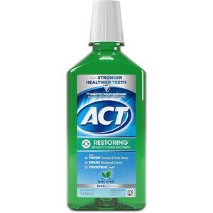 ACT Restoring Zero Alcohol Fluoride Mouthwash 33.8oz Tooth Mint Burst Clear